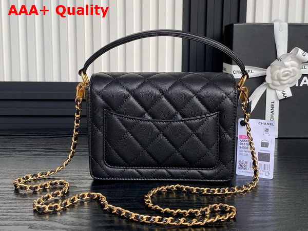 Chanel Mini Flap Bag with Top Handle Black Grained Shiny Calfskin Gold Tone Metal AS5165 Replica