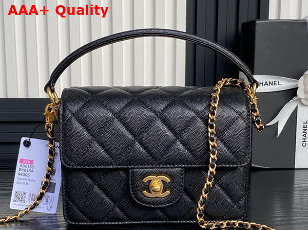 Chanel Mini Flap Bag with Top Handle Black Grained Shiny Calfskin Gold Tone Metal AS5165 Replica