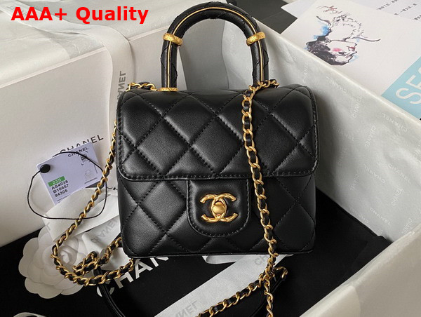 Chanel Mini Flap Bag with Top Handle Black Lambskin Gold Tone Metal AS4035 Replica