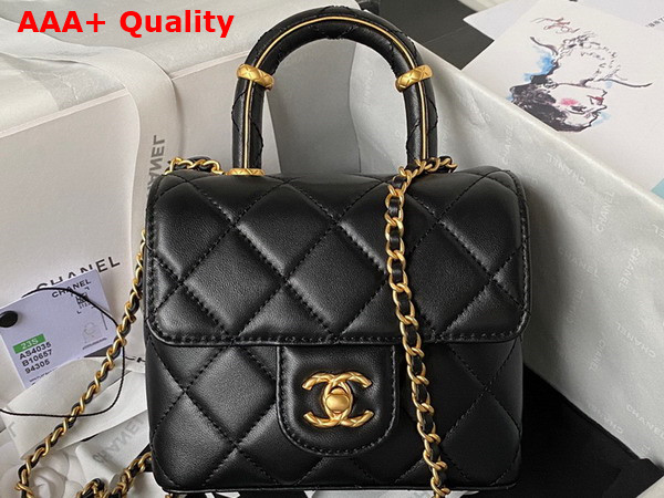 Chanel Mini Flap Bag with Top Handle Black Lambskin Gold Tone Metal AS4035 Replica