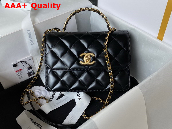 Chanel Mini Flap Bag with Top Handle Black Shiny Calfskin and Gold Tone Metal AS3886 Replica