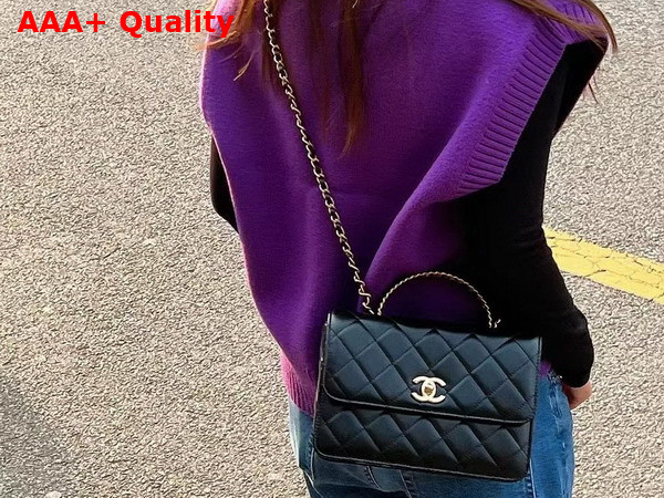 Chanel Mini Flap Bag with Top Handle Black Shiny Calfskin and Gold Tone Metal AS3886 Replica