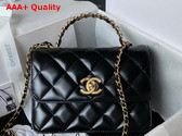 Chanel Mini Flap Bag with Top Handle Black Shiny Calfskin and Gold Tone Metal AS3886 Replica