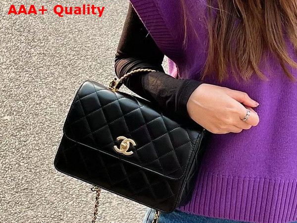 Chanel Mini Flap Bag with Top Handle Black Shiny Calfskin and Gold Tone Metal AS3886 Replica