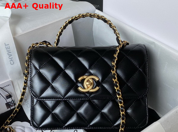 Chanel Mini Flap Bag with Top Handle Black Shiny Calfskin and Gold Tone Metal AS3886 Replica