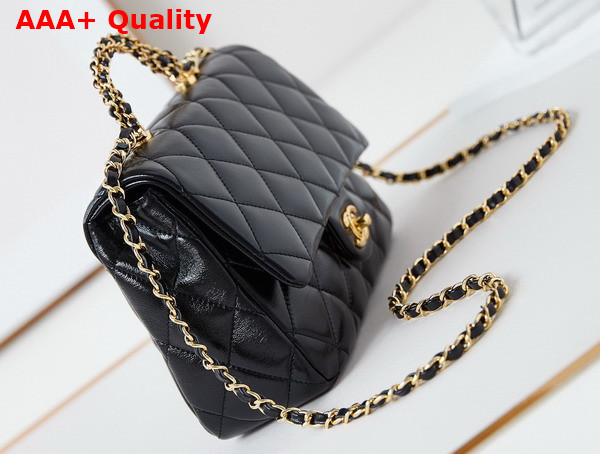 Chanel Mini Flap Bag with Top Handle Black Shiny Lambskin Gold Tone Metal AS5043 Replica