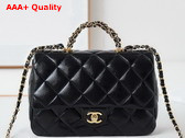 Chanel Mini Flap Bag with Top Handle Black Shiny Lambskin Gold Tone Metal AS5043 Replica