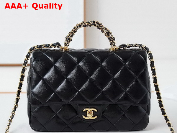 Chanel Mini Flap Bag with Top Handle Black Shiny Lambskin Gold Tone Metal AS5043 Replica