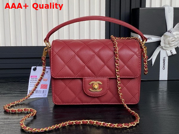 Chanel Mini Flap Bag with Top Handle Burgundy Grained Shiny Calfskin Gold Tone Metal AS5165 Replica