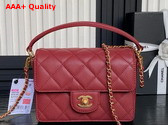 Chanel Mini Flap Bag with Top Handle Burgundy Grained Shiny Calfskin Gold Tone Metal AS5165 Replica