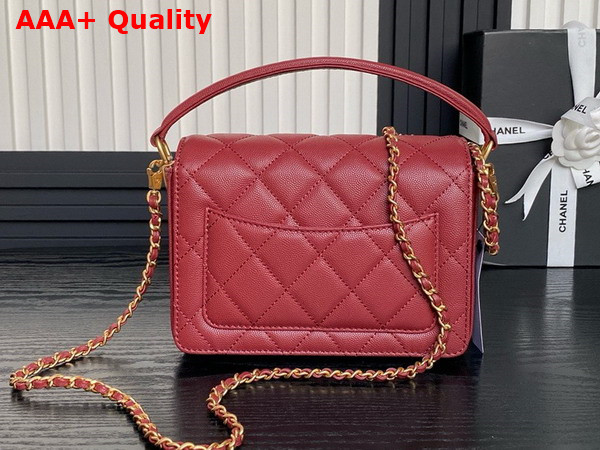 Chanel Mini Flap Bag with Top Handle Burgundy Grained Shiny Calfskin Gold Tone Metal AS5165 Replica