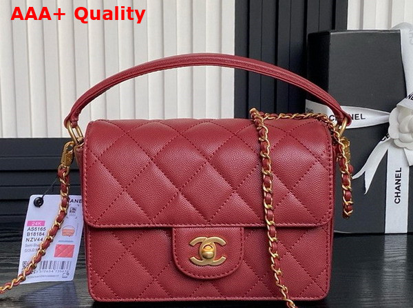 Chanel Mini Flap Bag with Top Handle Burgundy Grained Shiny Calfskin Gold Tone Metal AS5165 Replica