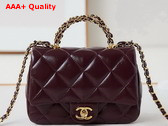 Chanel Mini Flap Bag with Top Handle Burgundy Shiny Lambskin Gold Tone Metal AS5032 Replica