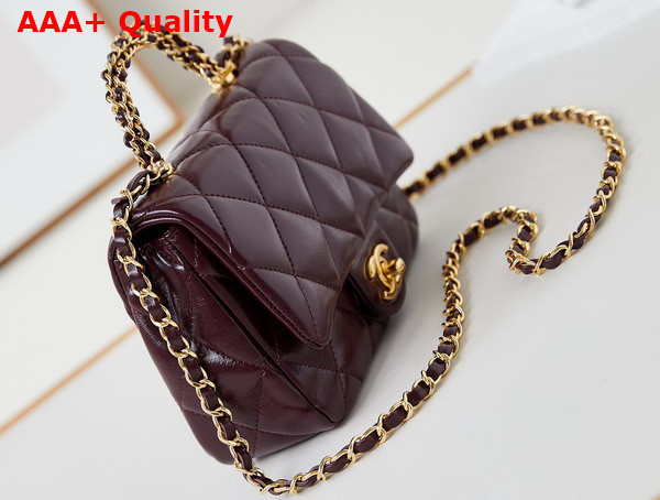 Chanel Mini Flap Bag with Top Handle Burgundy Shiny Lambskin Gold Tone Metal AS5032 Replica