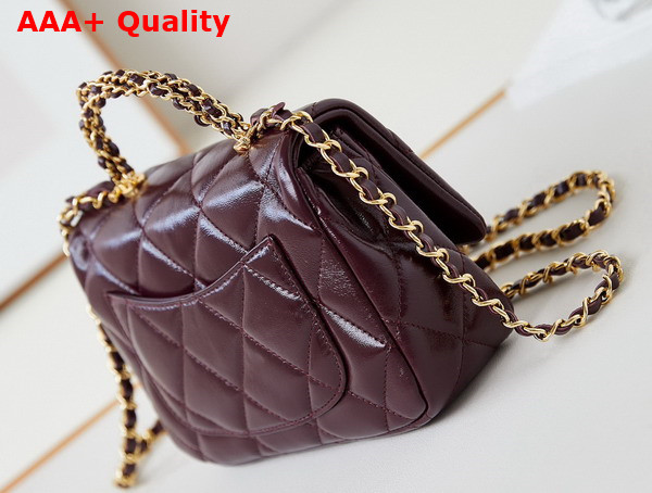 Chanel Mini Flap Bag with Top Handle Burgundy Shiny Lambskin Gold Tone Metal AS5032 Replica