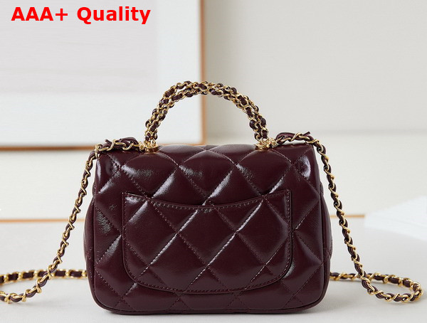 Chanel Mini Flap Bag with Top Handle Burgundy Shiny Lambskin Gold Tone Metal AS5032 Replica