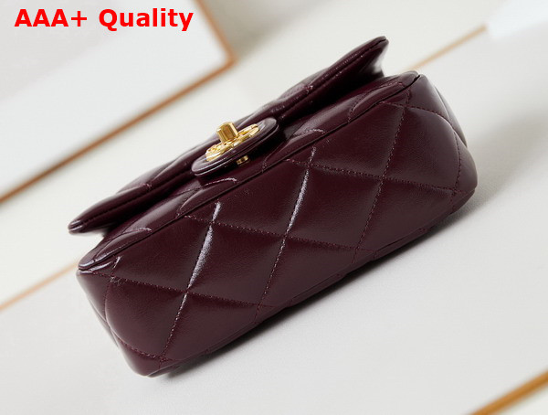 Chanel Mini Flap Bag with Top Handle Burgundy Shiny Lambskin Gold Tone Metal AS5032 Replica