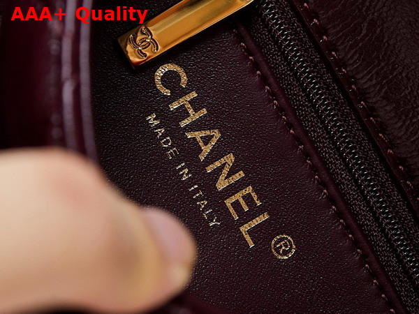 Chanel Mini Flap Bag with Top Handle Burgundy Shiny Lambskin Gold Tone Metal AS5032 Replica