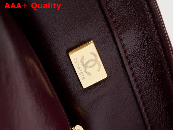 Chanel Mini Flap Bag with Top Handle Burgundy Shiny Lambskin Gold Tone Metal AS5032 Replica