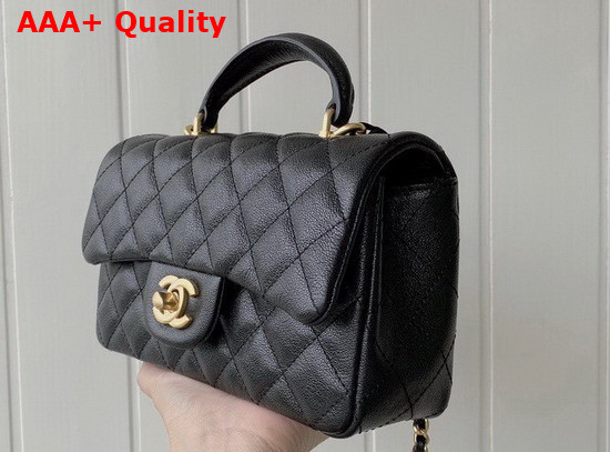 Chanel Mini Flap Bag with Top Handle Grained Calfskin and Gold Tone Metal Black AS2431 Replica