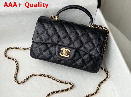 Chanel Mini Flap Bag with Top Handle Grained Calfskin and Gold Tone Metal Black AS2431 Replica