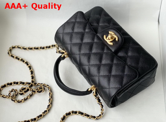 Chanel Mini Flap Bag with Top Handle Grained Calfskin and Gold Tone Metal Black AS2431 Replica