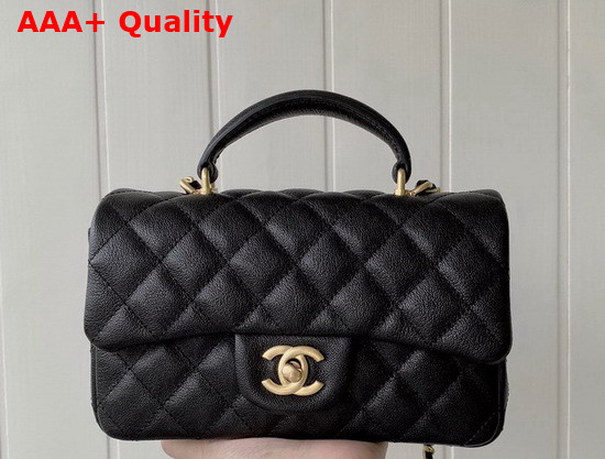 Chanel Mini Flap Bag with Top Handle Grained Calfskin and Gold Tone Metal Black AS2431 Replica