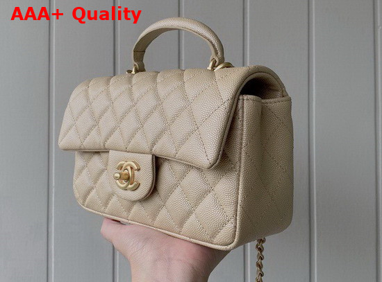 Chanel Mini Flap Bag with Top Handle Grained Calfskin and Gold Tone Metal Gold AS2431 Replica