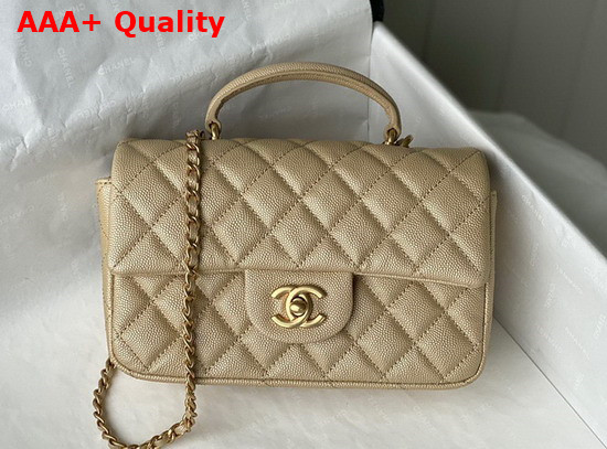 Chanel Mini Flap Bag with Top Handle Grained Calfskin and Gold Tone Metal Gold AS2431 Replica