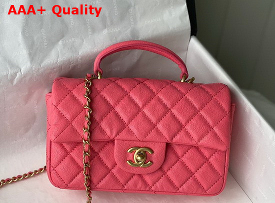 Chanel Mini Flap Bag with Top Handle Grained Calfskin and Gold Tone Metal Pink AS2431 Replica