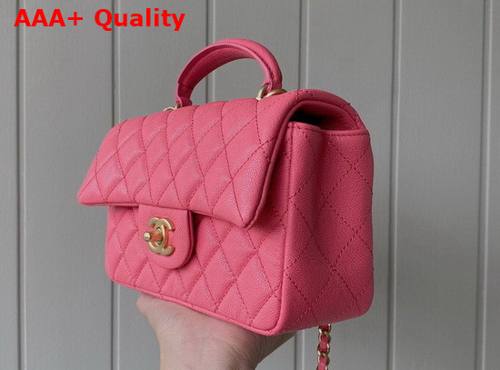 Chanel Mini Flap Bag with Top Handle Grained Calfskin and Gold Tone Metal Pink AS2431 Replica