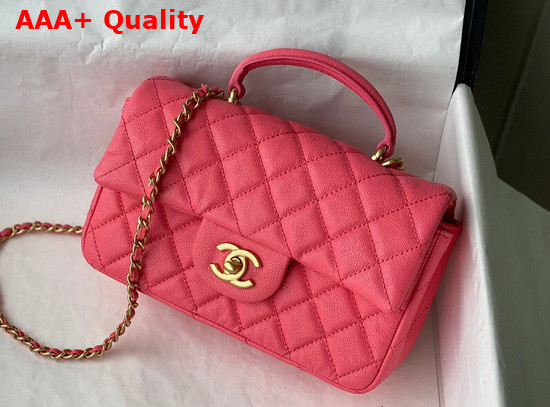 Chanel Mini Flap Bag with Top Handle Grained Calfskin and Gold Tone Metal Pink AS2431 Replica