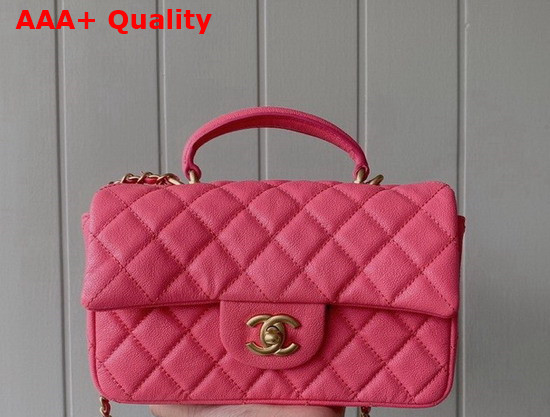 Chanel Mini Flap Bag with Top Handle Grained Calfskin and Gold Tone Metal Pink AS2431 Replica