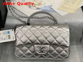 Chanel Mini Flap Bag with Top Handle Grained Calfskin and Silver Tone Metal Silver AS2431 Replica