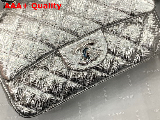 Chanel Mini Flap Bag with Top Handle Grained Calfskin and Silver Tone Metal Silver AS2431 Replica