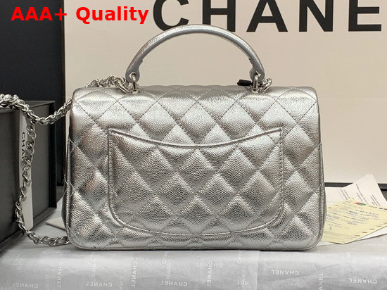 Chanel Mini Flap Bag with Top Handle Grained Calfskin and Silver Tone Metal Silver AS2431 Replica