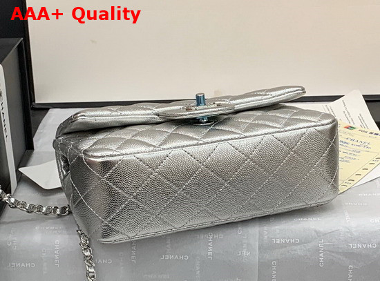 Chanel Mini Flap Bag with Top Handle Grained Calfskin and Silver Tone Metal Silver AS2431 Replica