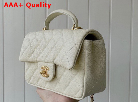 Chanel Mini Flap Bag with Top Handle Grained Calfskin and Gold Tone Metal White AS2431 Replica