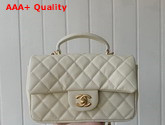 Chanel Mini Flap Bag with Top Handle Grained Calfskin and Gold Tone Metal White AS2431 Replica