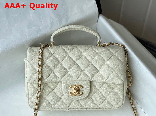 Chanel Mini Flap Bag with Top Handle Grained Calfskin and Gold Tone Metal White AS2431 Replica