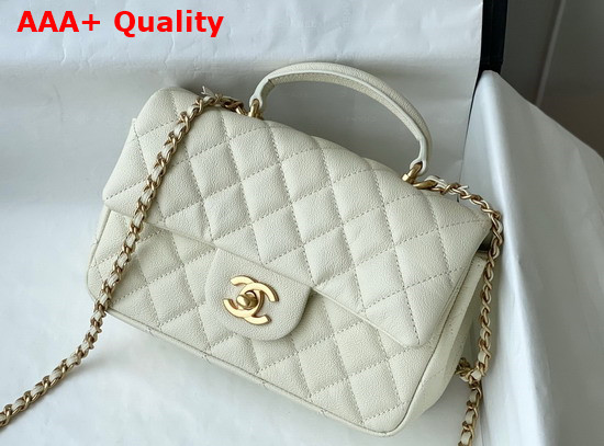 Chanel Mini Flap Bag with Top Handle Grained Calfskin and Gold Tone Metal White AS2431 Replica