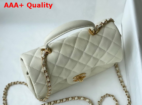 Chanel Mini Flap Bag with Top Handle Grained Calfskin and Gold Tone Metal White AS2431 Replica