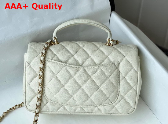 Chanel Mini Flap Bag with Top Handle Grained Calfskin and Gold Tone Metal White AS2431 Replica