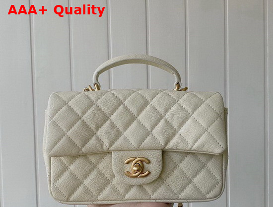 Chanel Mini Flap Bag with Top Handle Grained Calfskin and Gold Tone Metal White AS2431 Replica