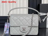 Chanel Mini Flap Bag with Top Handle Gray Grained Shiny Calfskin Silver Tone Metal AS5165 Replica