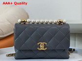 Chanel Mini Flap Bag with Top Handle Grey Shiny Lambskin Imitation Pearls Gold Tone Metal AS5001 Replica