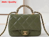 Chanel Mini Flap Bag with Top Handle Khaki Shiny Lambskin Gold Tone Metal AS5032 Replica