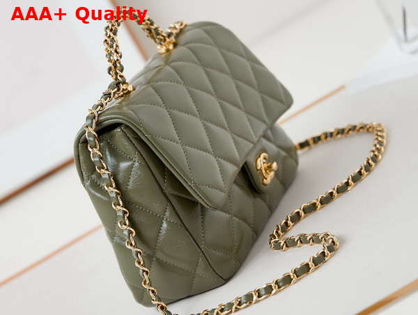 Chanel Mini Flap Bag with Top Handle Khaki Shiny Lambskin Gold Tone Metal AS5043 Replica