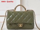 Chanel Mini Flap Bag with Top Handle Khaki Shiny Lambskin Gold Tone Metal AS5043 Replica