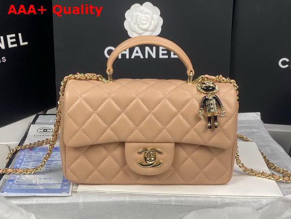 Chanel Mini Flap Bag with Top Handle Lambskin Gold Tone Metal Beige Ref AS2431 Replica